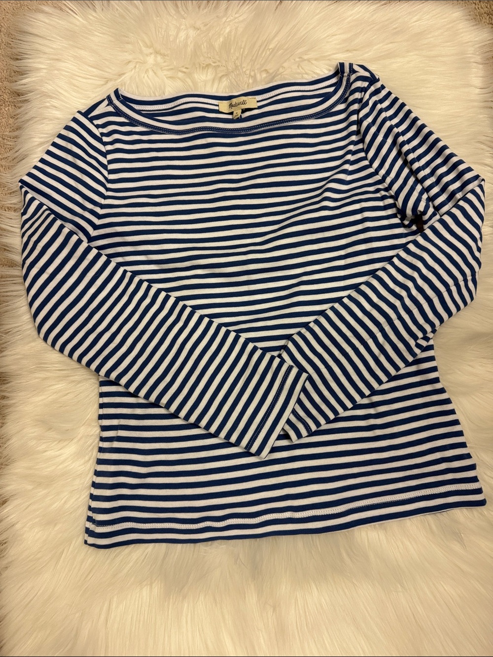 Madewell Cobalt & White Striped Long Sleeve Boatneck Top